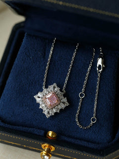 T - Shape Irregular Ice Crystal & Pink Diamond Pendant Necklace - floysun