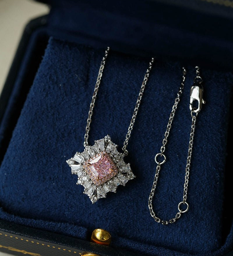 T - Shape Irregular Ice Crystal & Pink Diamond Pendant Necklace - floysun