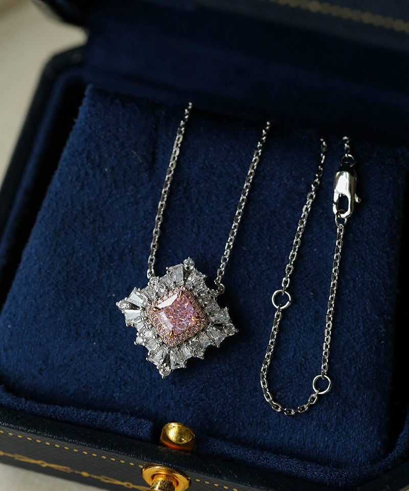 T - Shape Irregular Ice Crystal & Pink Diamond Pendant Necklace - floysun