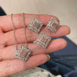 T - Shape Irregular Ice Crystal & Pink Diamond Pendant Necklace - floysun