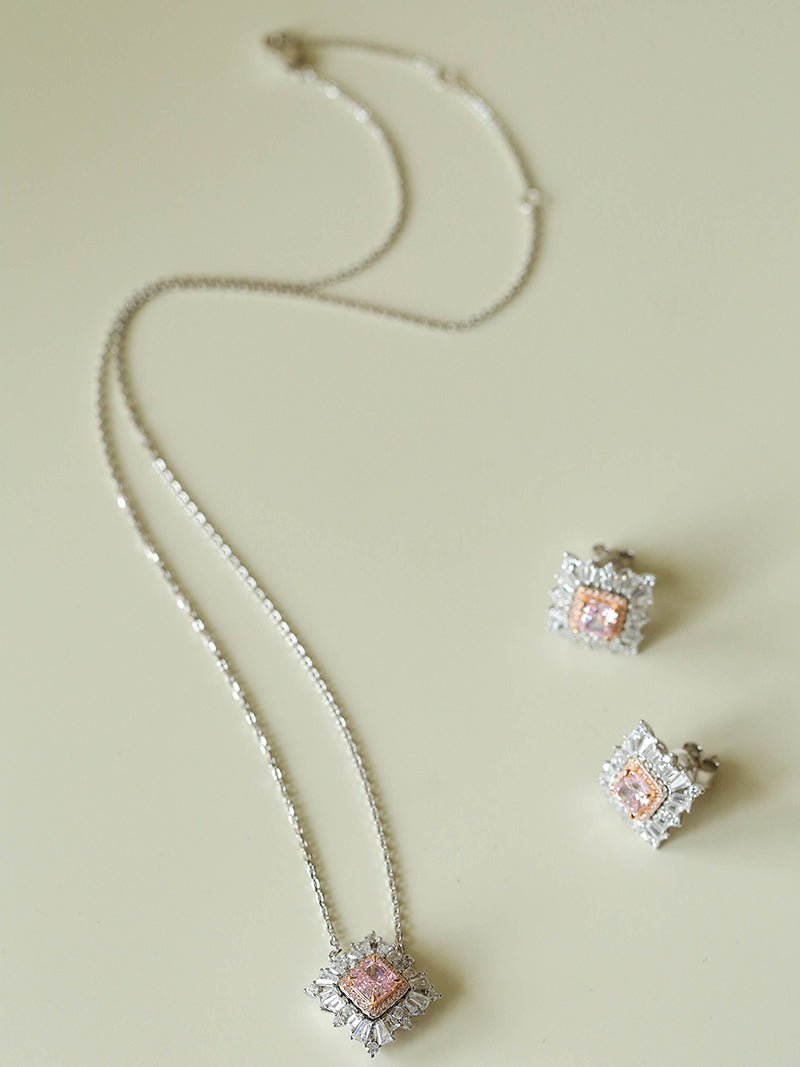 T - Shape Irregular Ice Crystal & Pink Diamond Pendant Necklace - floysun