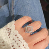 T - Shape Irregular Ice Crystal & Pink Diamond Ring - floysun