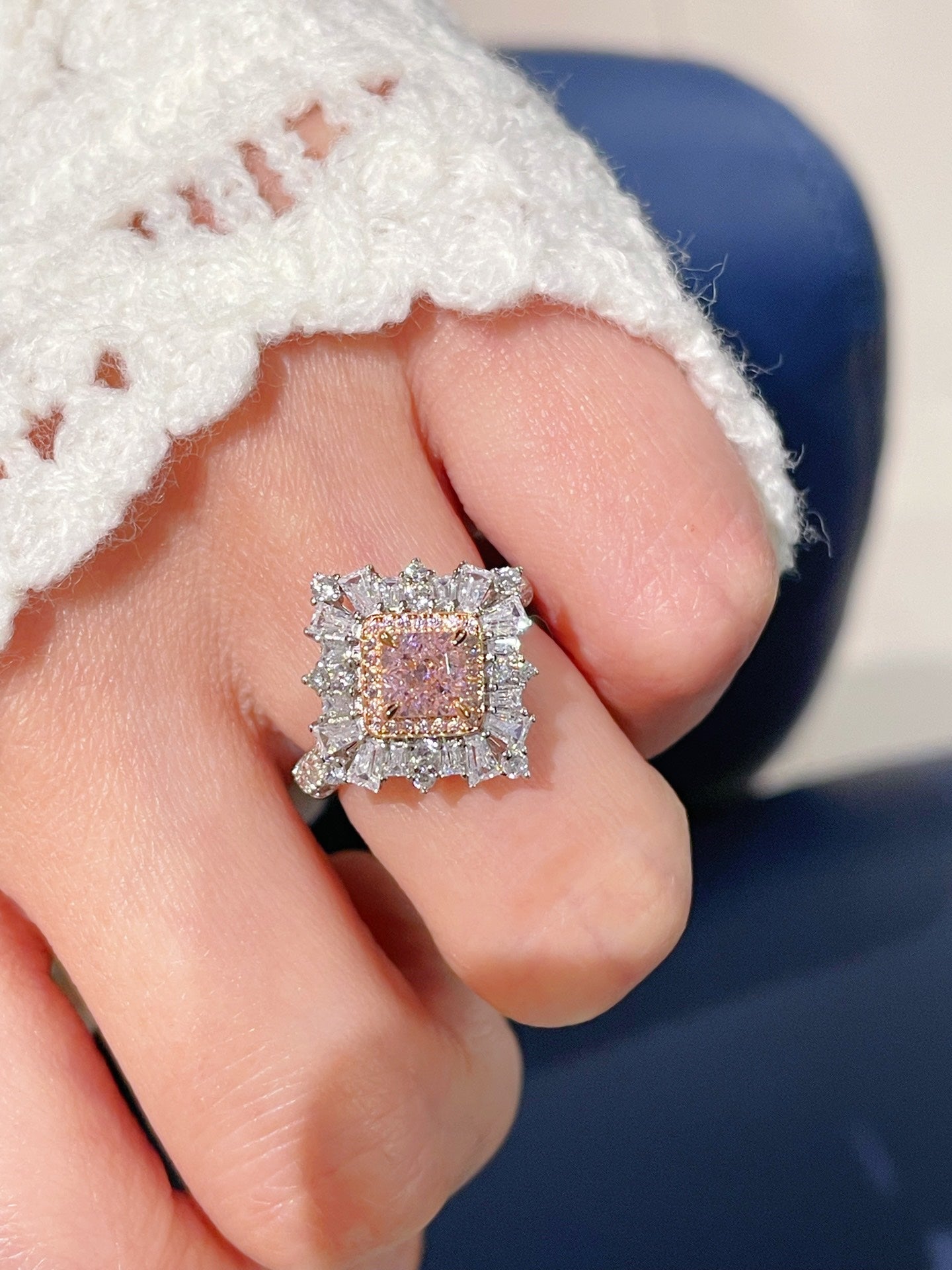 T - Shape Irregular Ice Crystal & Pink Diamond Ring - floysun
