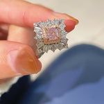 T - Shape Irregular Ice Crystal & Pink Diamond Ring - floysun