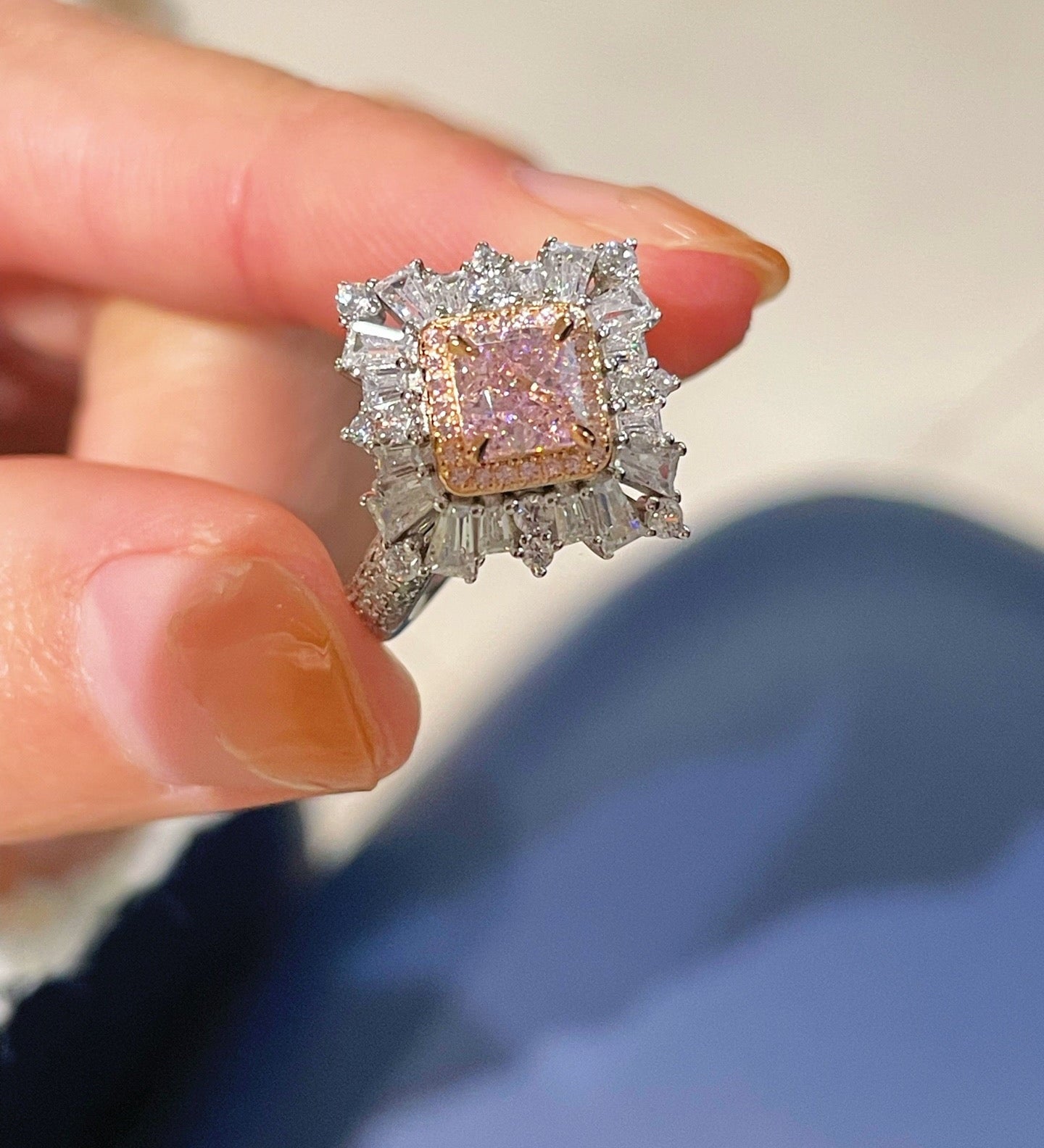 T - Shape Irregular Ice Crystal & Pink Diamond Ring - floysun
