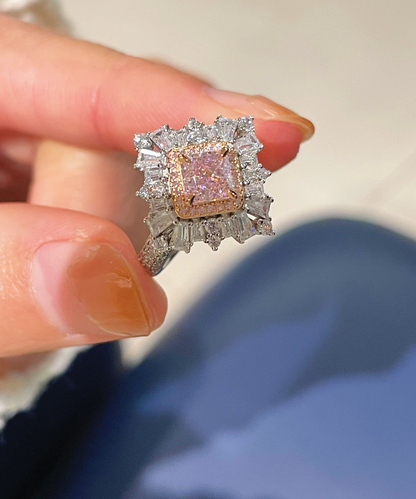 T - Shape Irregular Ice Crystal & Pink Diamond Ring - floysun