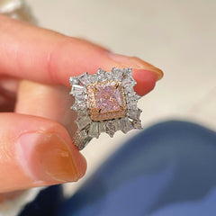T - Shape Irregular Ice Crystal & Pink Diamond Ring - floysun