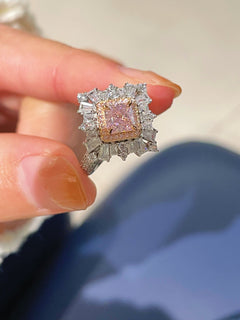 T - Shape Irregular Ice Crystal & Pink Diamond Ring - floysun