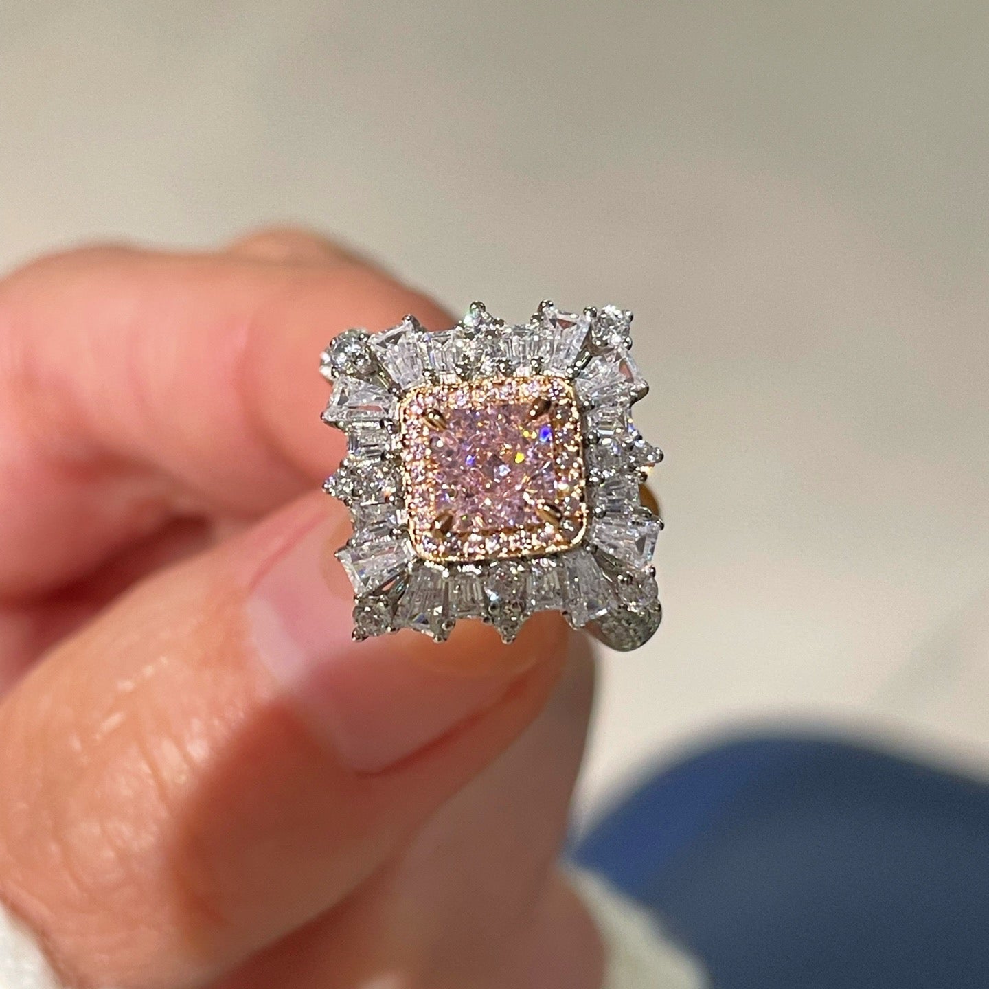 T - Shape Irregular Ice Crystal & Pink Diamond Ring - floysun