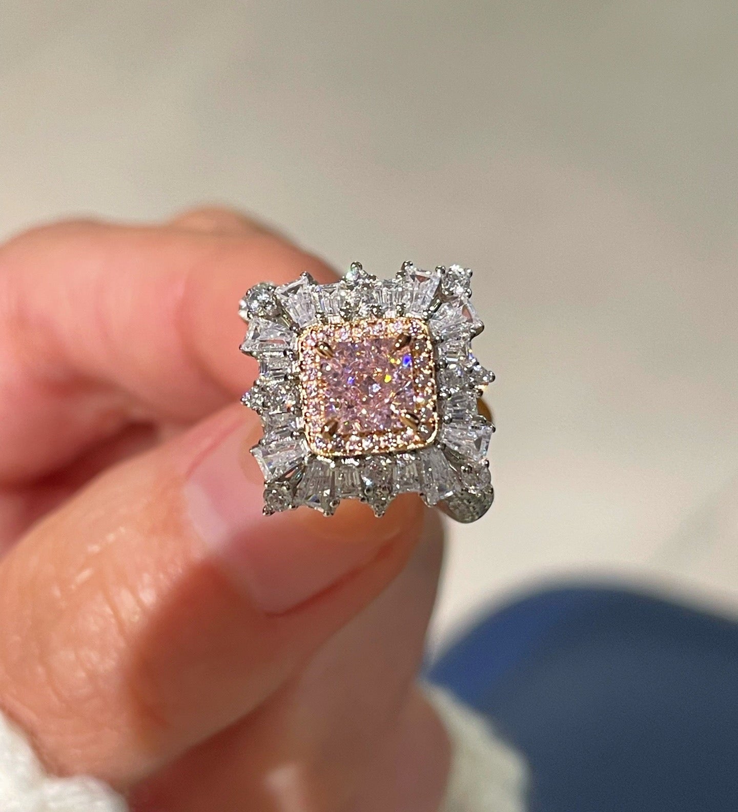 T - Shape Irregular Ice Crystal & Pink Diamond Ring - floysun