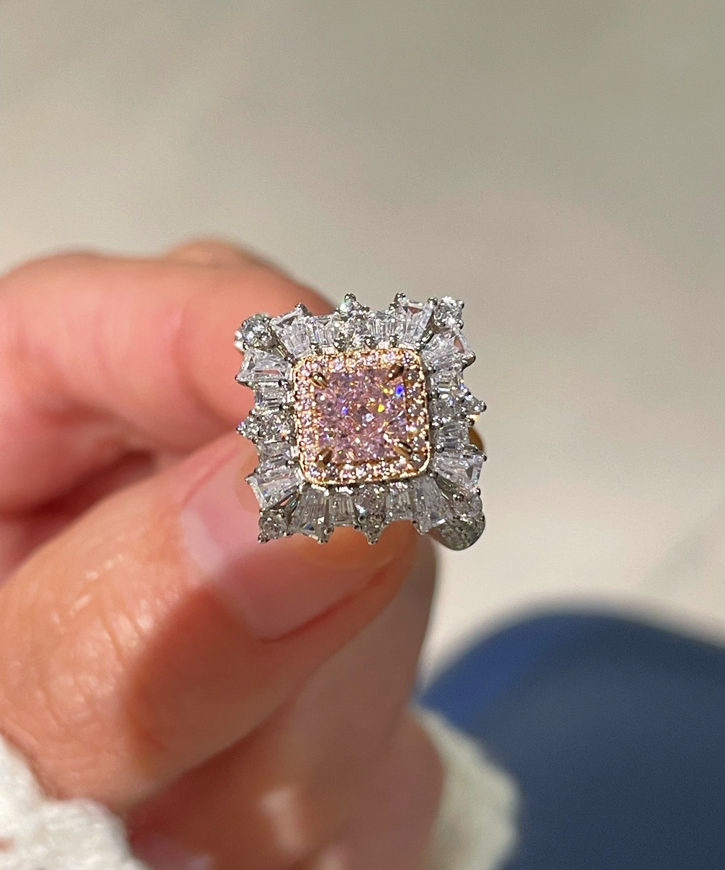T - Shape Irregular Ice Crystal & Pink Diamond Ring - floysun