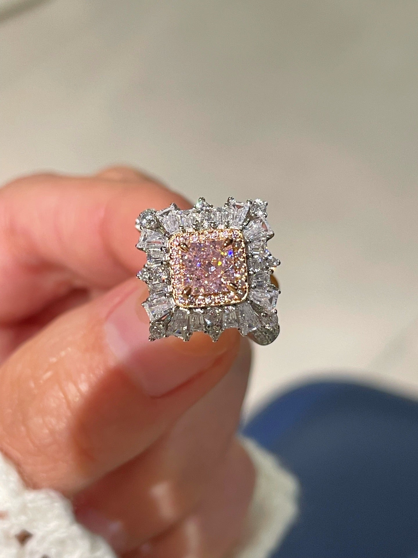 T - Shape Irregular Ice Crystal & Pink Diamond Ring - floysun