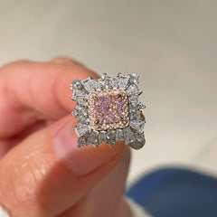 T - Shape Irregular Ice Crystal & Pink Diamond Ring - floysun