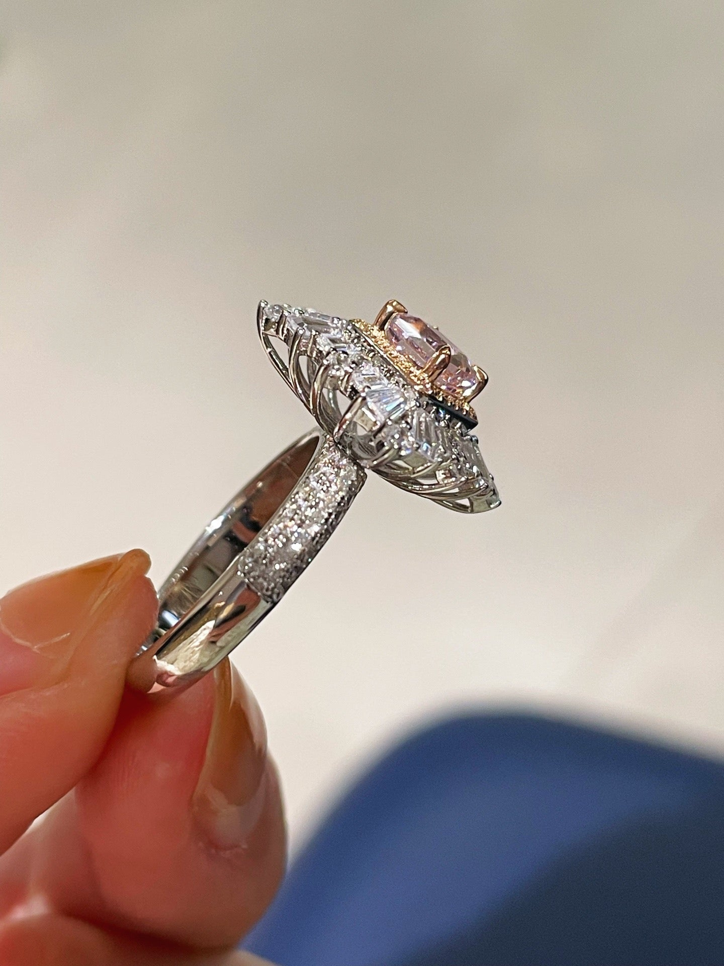 T - Shape Irregular Ice Crystal & Pink Diamond Ring - floysun
