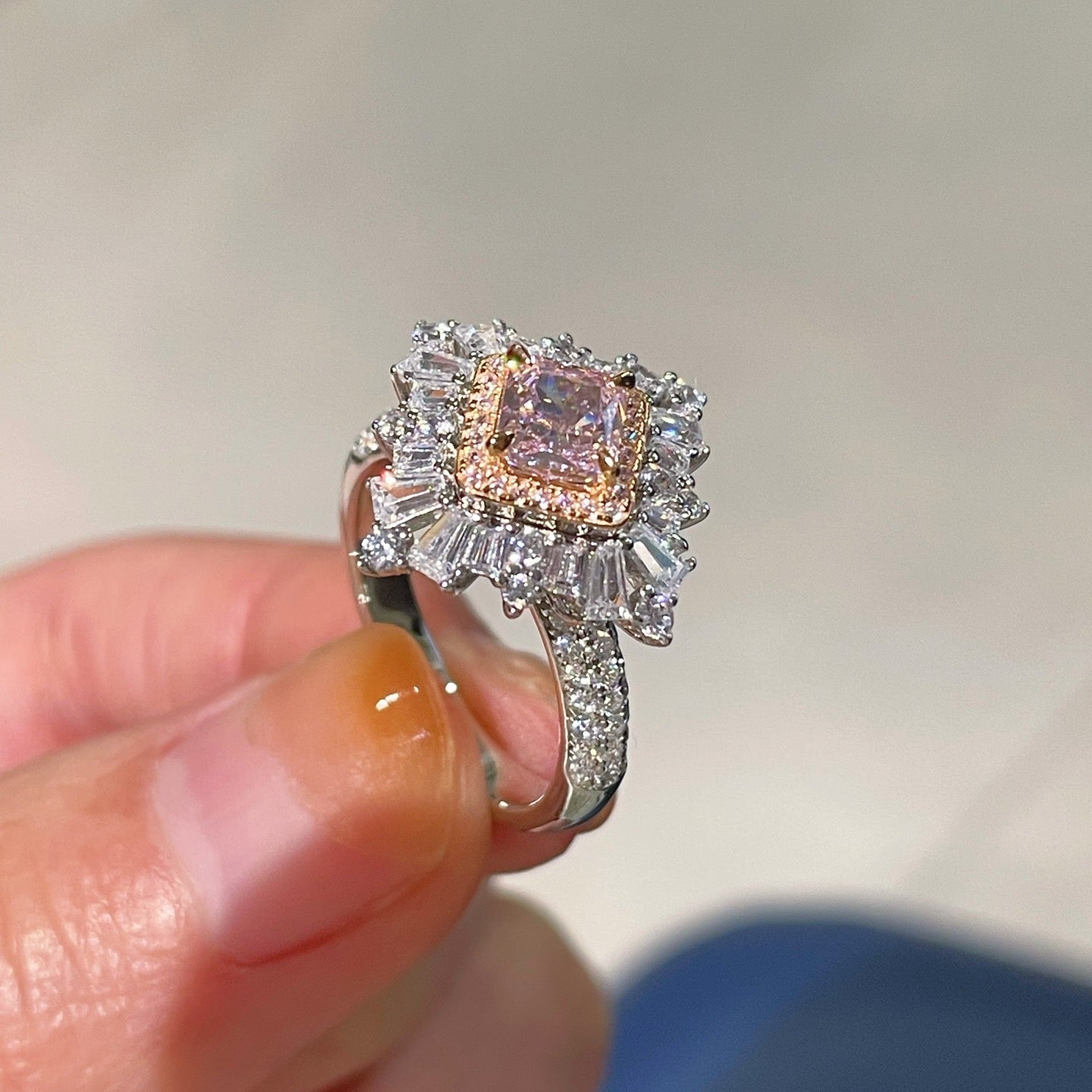 T - Shape Irregular Ice Crystal & Pink Diamond Ring - floysun