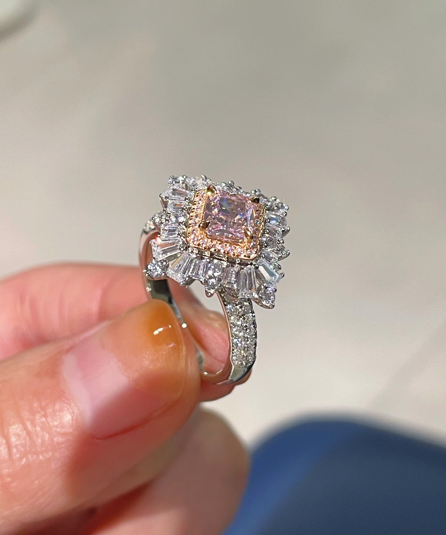 T - Shape Irregular Ice Crystal & Pink Diamond Ring - floysun