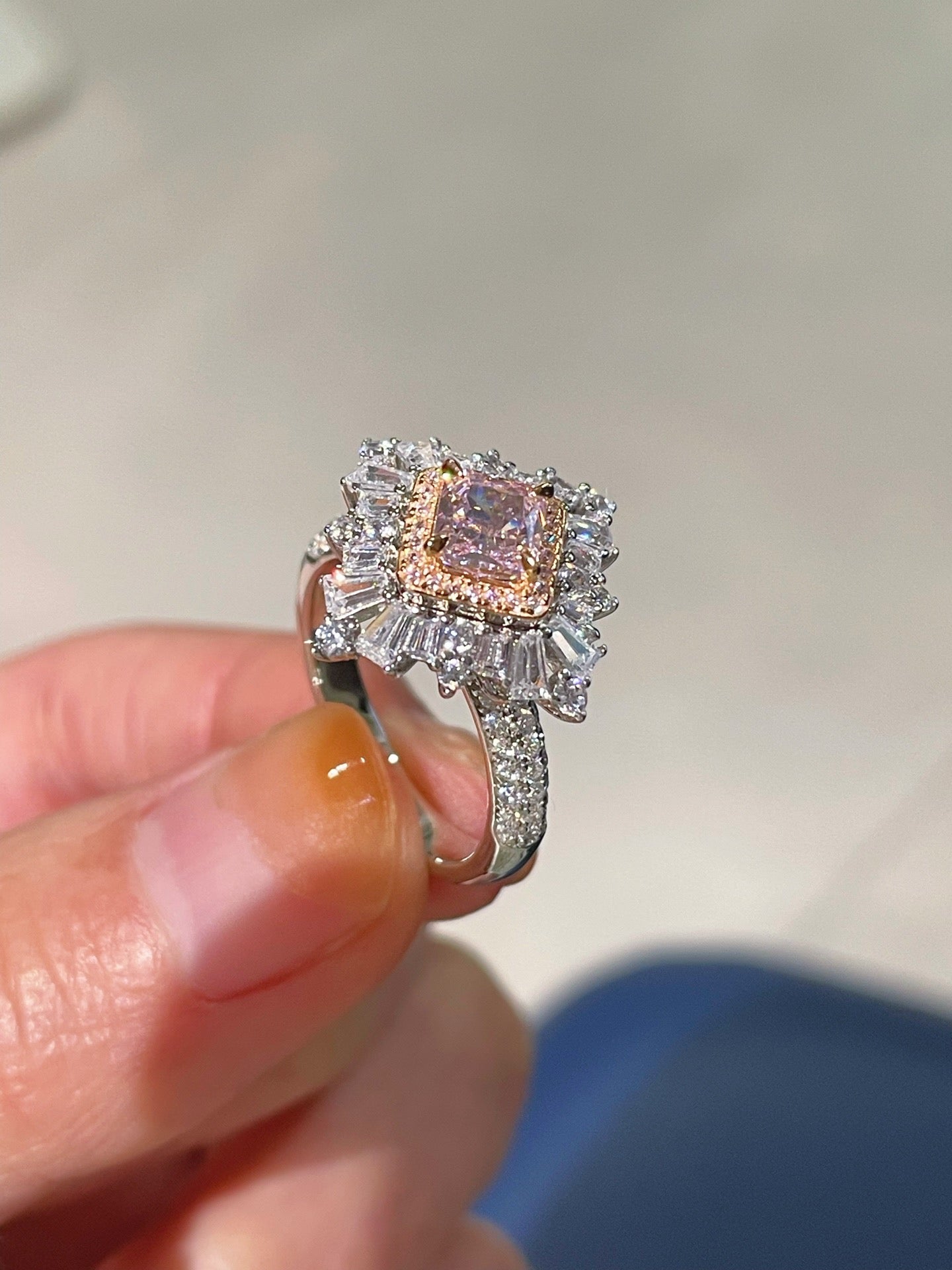 T - Shape Irregular Ice Crystal & Pink Diamond Ring - floysun