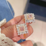 T - Shape Irregular Ice Crystal & Pink Diamond Stud Earrings - floysun