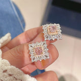 T - Shape Irregular Ice Crystal & Pink Diamond Stud Earrings - floysun
