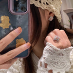 T - Shape Irregular Ice Crystal & Pink Diamond Stud Earrings - floysun