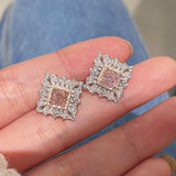 T - Shape Irregular Ice Crystal & Pink Diamond Stud Earrings - floysun