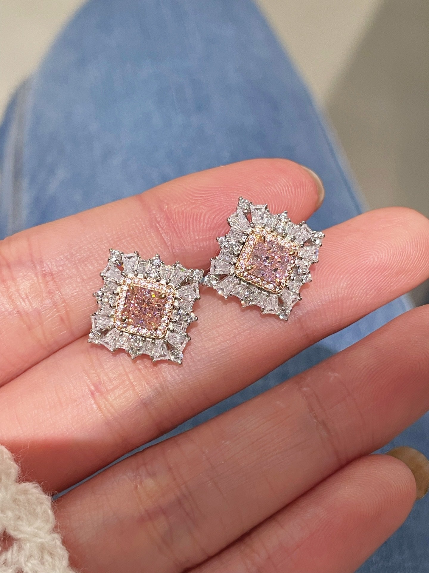 T - Shape Irregular Ice Crystal & Pink Diamond Stud Earrings - floysun
