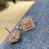 T - Shape Irregular Ice Crystal & Pink Diamond Stud Earrings - floysun