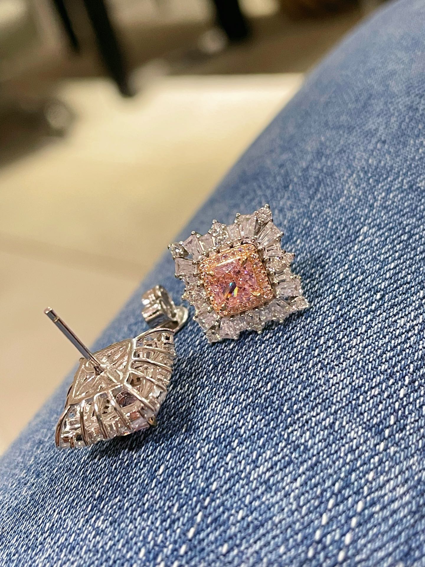 T - Shape Irregular Ice Crystal & Pink Diamond Stud Earrings - floysun