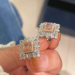 T - Shape Irregular Ice Crystal & Pink Diamond Stud Earrings - floysun