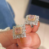 T - Shape Irregular Ice Crystal & Pink Diamond Stud Earrings - floysun