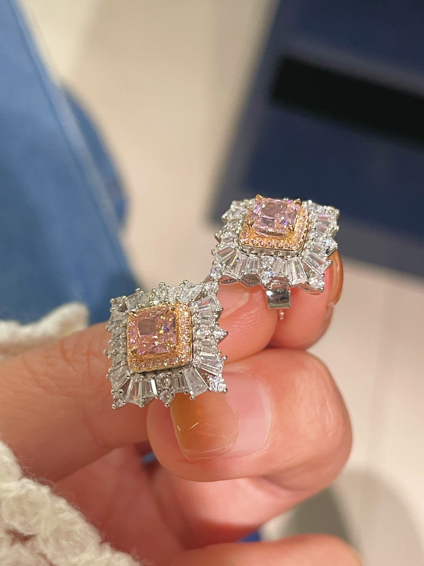 T - Shape Irregular Ice Crystal & Pink Diamond Stud Earrings - floysun