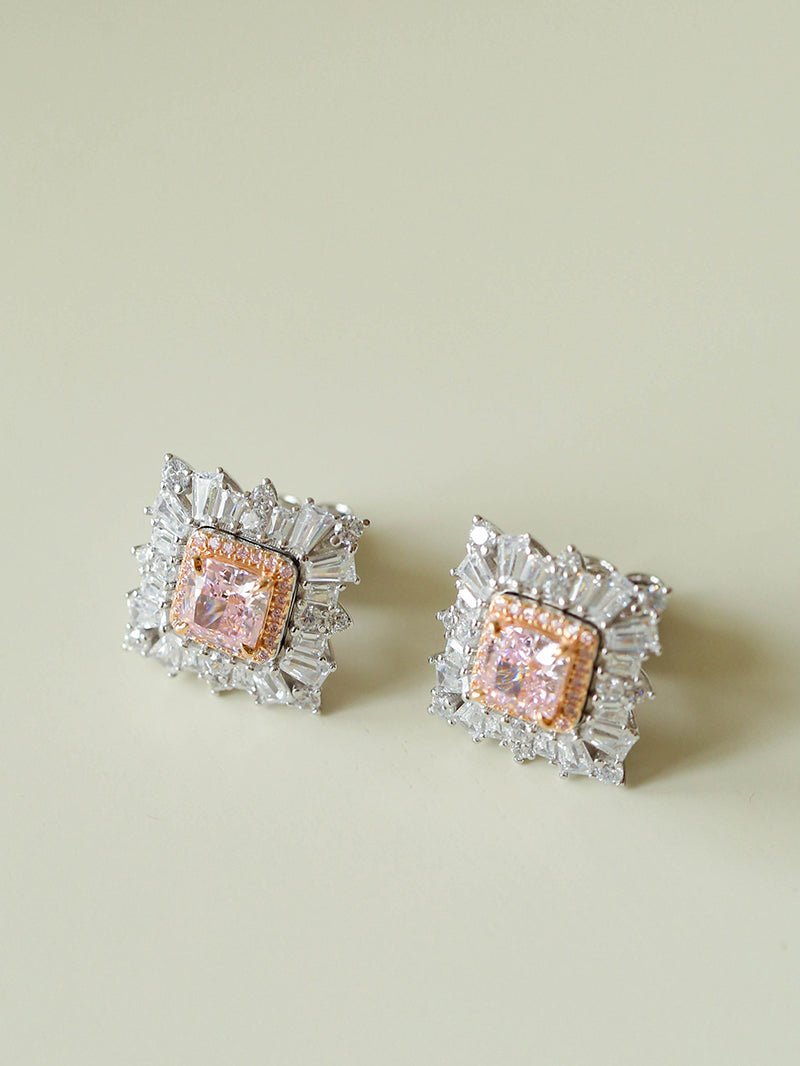 T - Shape Irregular Ice Crystal & Pink Diamond Stud Earrings - floysun