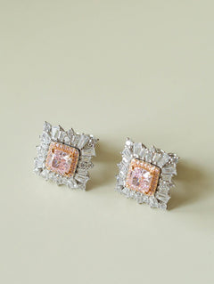 T - Shape Irregular Ice Crystal & Pink Diamond Stud Earrings - floysun
