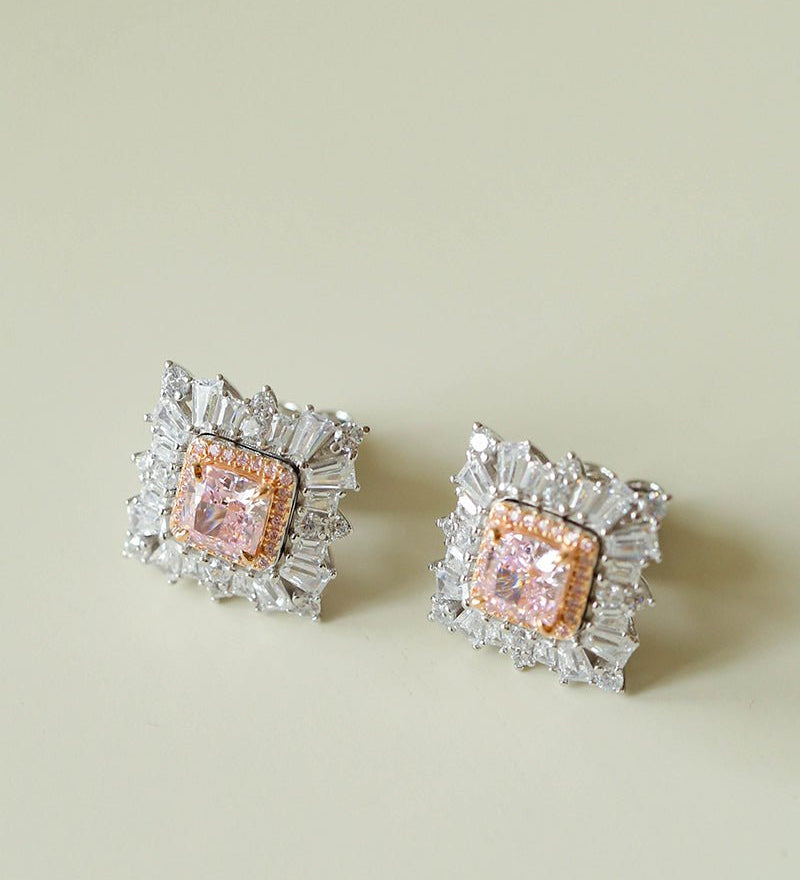 T - Shape Irregular Ice Crystal & Pink Diamond Stud Earrings - floysun