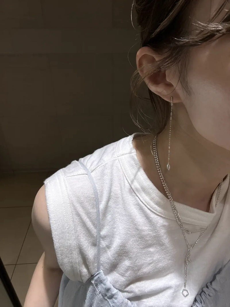 Teardrop Tassel Long Chain Drop Earrings - floysun