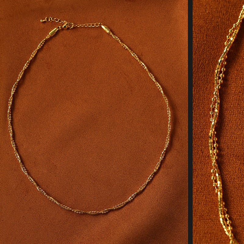 Textured Gold Chain Necklaces & Pearl Charms - floysun