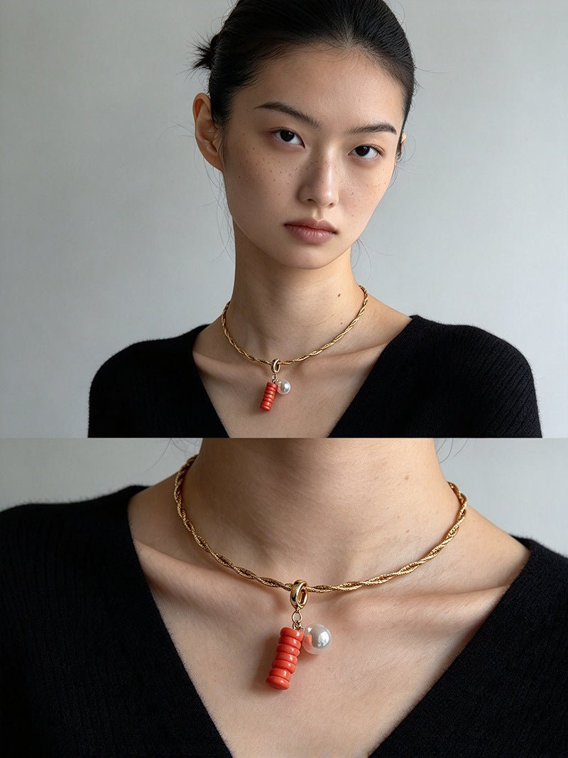 Textured Gold Chain Necklaces & Pearl Charms - floysun