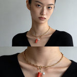 Textured Gold Chain Necklaces & Pearl Charms - floysun