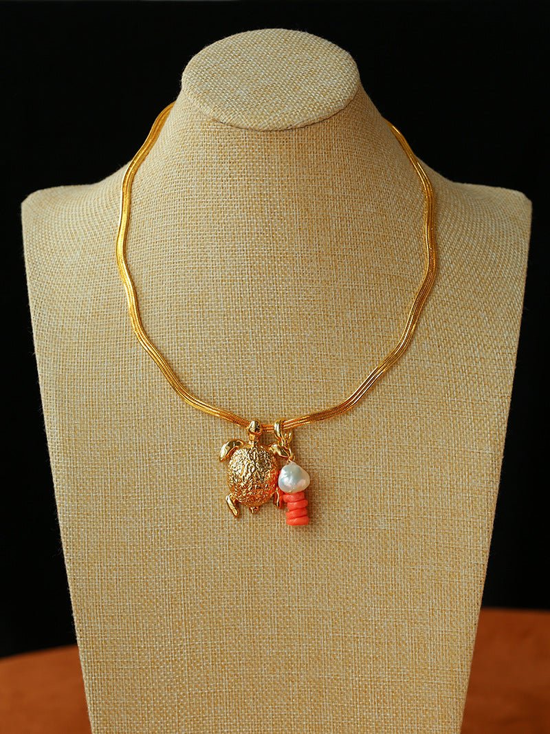 Textured Gold Chain Necklaces & Pearl Charms - floysun