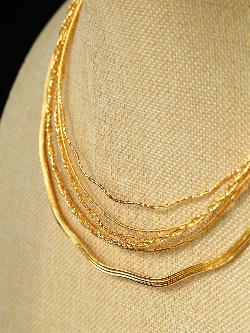 Textured Gold Chain Necklaces & Pearl Charms - floysun