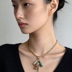 Textured Gold Chain Necklaces & Pearl Charms - floysun