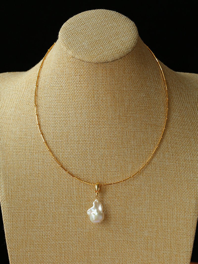 Textured Gold Chain Necklaces & Pearl Charms - floysun