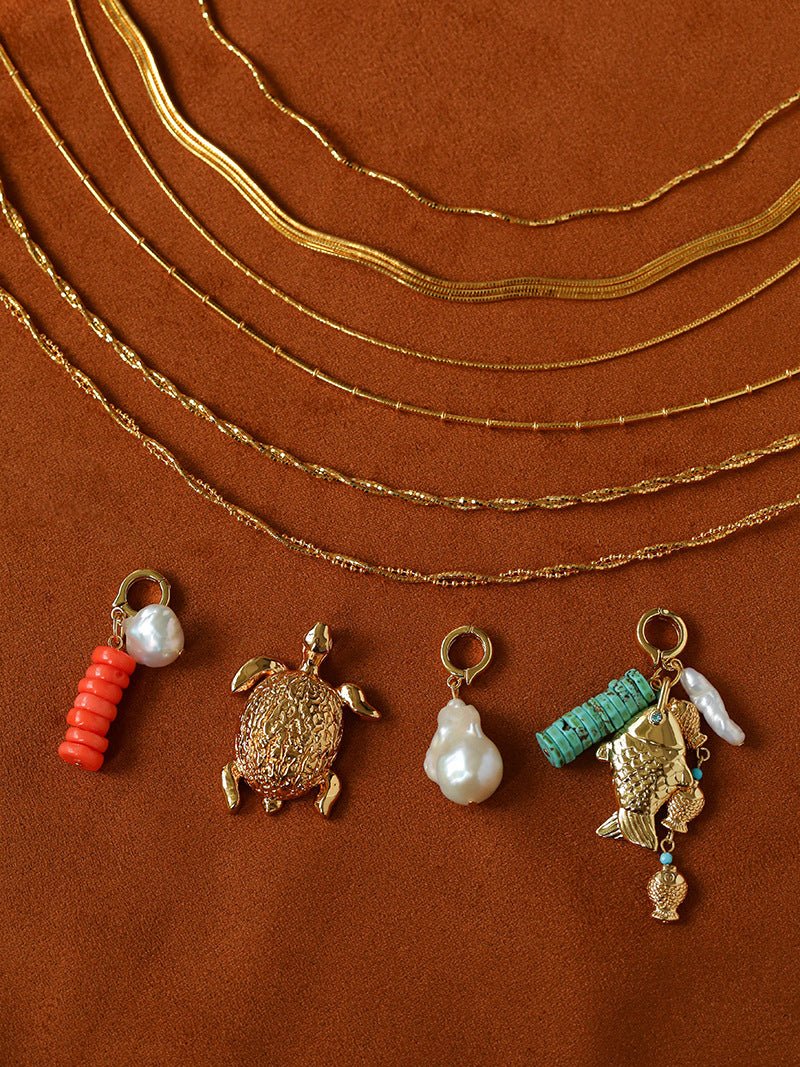 Textured Gold Chain Necklaces & Pearl Charms - floysun