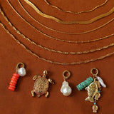 Textured Gold Chain Necklaces & Pearl Charms - floysun