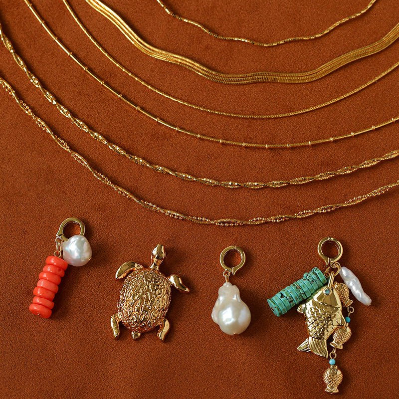 Textured Gold Chain Necklaces & Pearl Charms - floysun