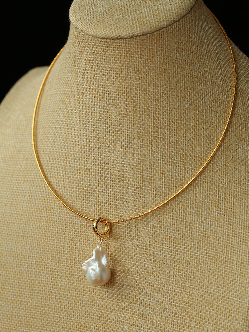 Textured Gold Chain Necklaces & Pearl Charms - floysun