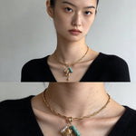 Textured Gold Chain Necklaces & Pearl Charms - floysun