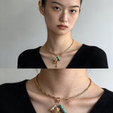 Textured Gold Chain Necklaces & Pearl Charms - floysun