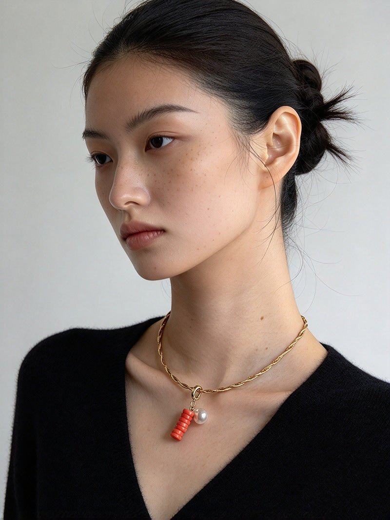 Textured Gold Chain Necklaces & Pearl Charms - floysun
