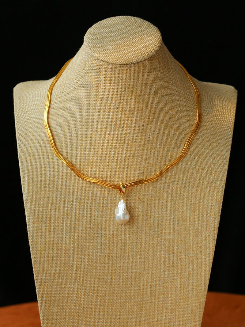 Textured Gold Chain Necklaces & Pearl Charms - floysun